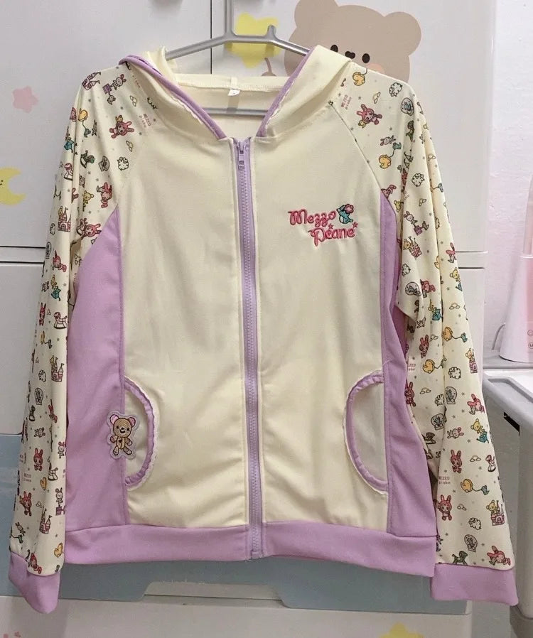 maoxiangshop - Japanese Cartoon Print Rabbit Ear Hooded Coats Women Y2k Hoodies Harajuku Kawaii Jacket Aesthetic Grunge Sweatshirt Cute Tops