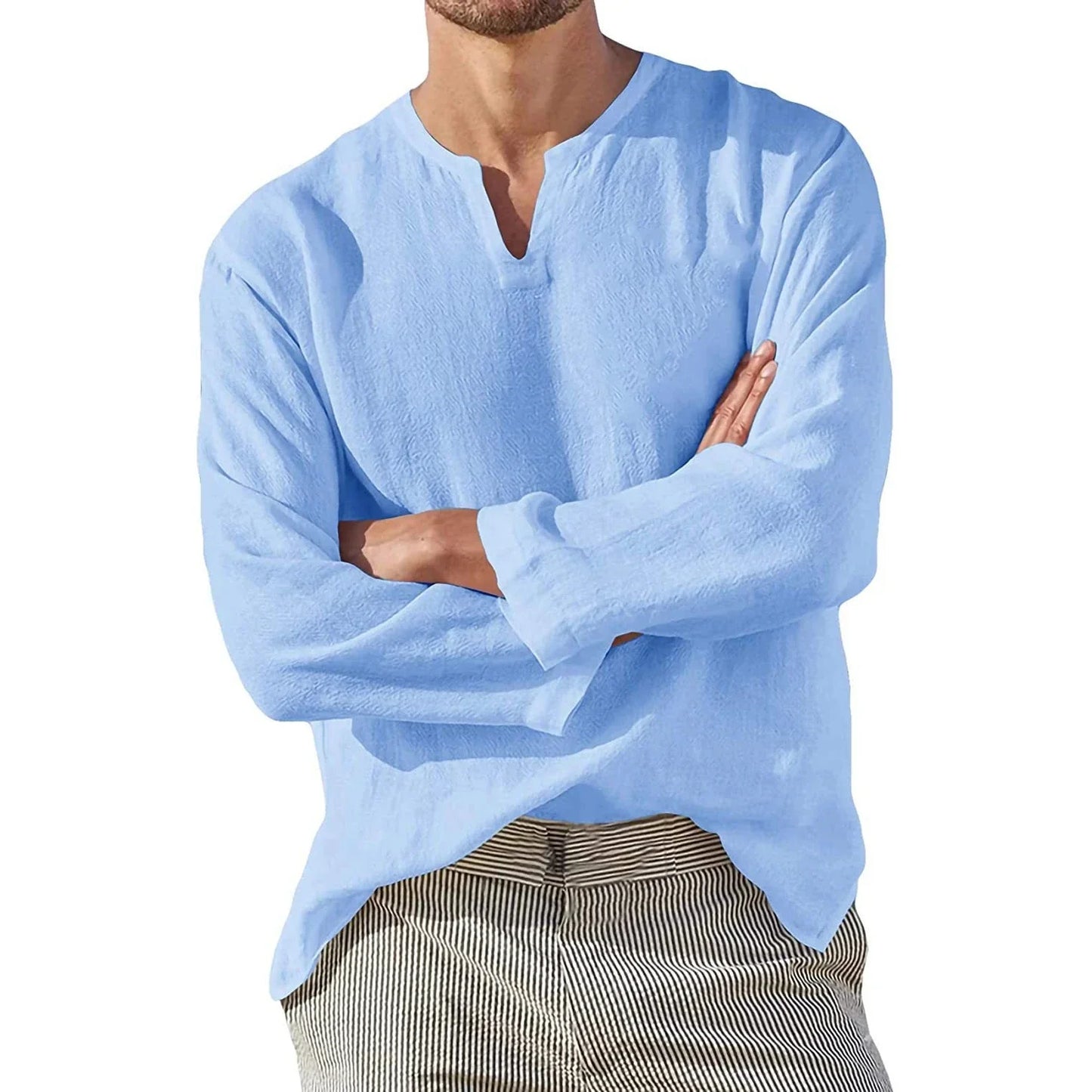 maoxiangshop Linen Shirt Men Brief Breathable Solid Color Long Sleeve Harajuku Casual Blouse Hawaiian Shirt Oversize Tops S-5XL