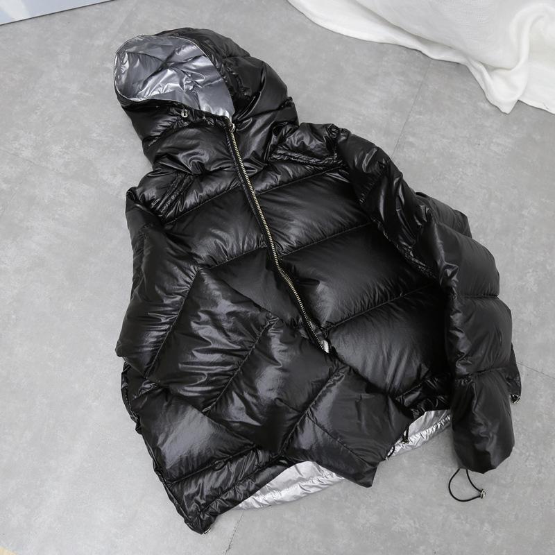 maoxiangshop Gold Silver Double Side Down Coat Winter Jacket Women Big Aritificial Fur White Duck Down Parkas Female Down Outerwear
