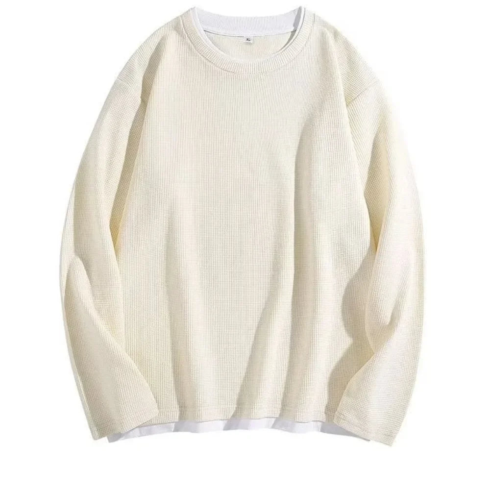 maoxiangshop Fake two long sleeve hoodie men spring and autumn loose jacket to wear simple solid color large size casual T-shirt