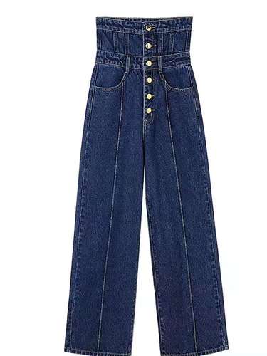maoxiangshop Elegant Korean Jeans Women Winter New High-Waist French Designer Wide-legged Pants Blue Casual Designer Long Pants Autumn
