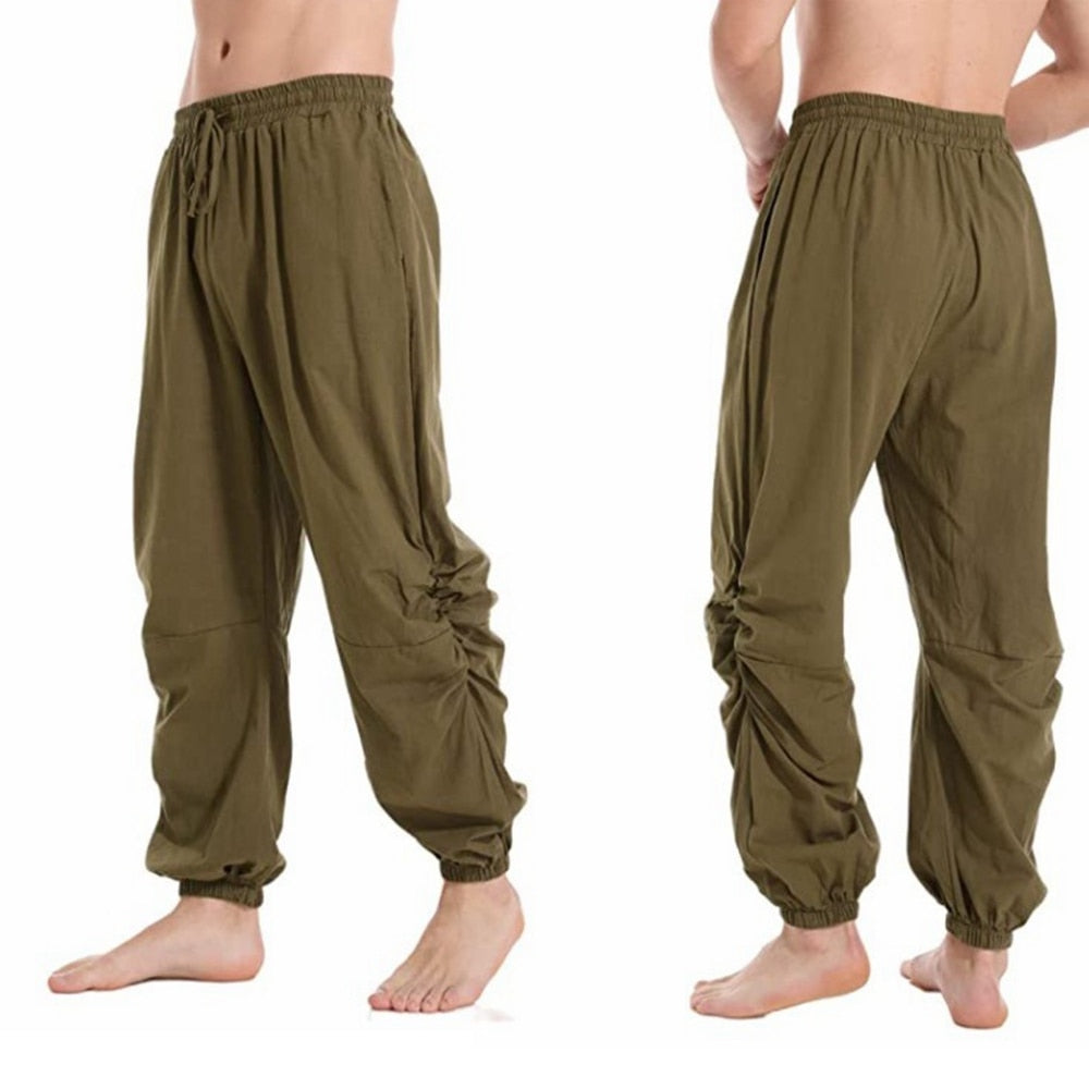 maoxiangshop Adult Men Pirate Pants Vintage Medieval Renaissance Lounge Costume Loose Pants Viking Black Brown Trouser