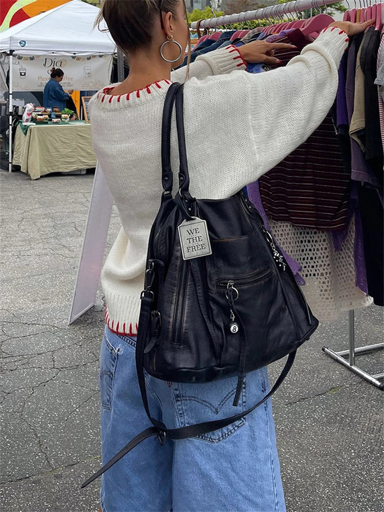 maoxiangshop - Bow Jacquard Loose Sweater Women's Autumn/Winter Casual Color Contrasting Knitted Knitted Pullovers Fashion Streetwear