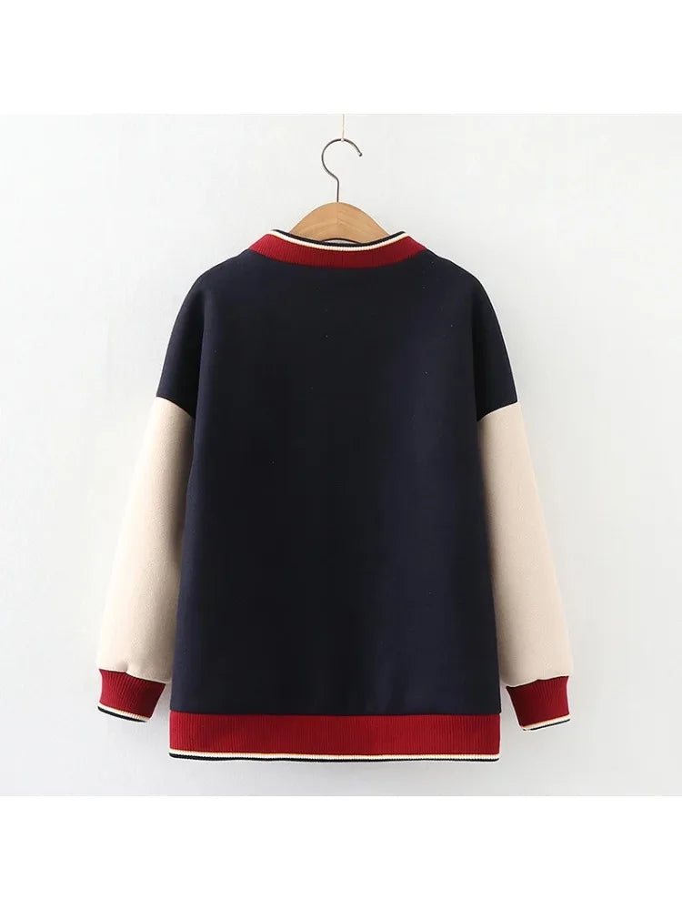 Jackets Women Winter Cartoon Embroidered Hooded Bomber Streetwear Casual Loose Long Sleeve Coat Mujer