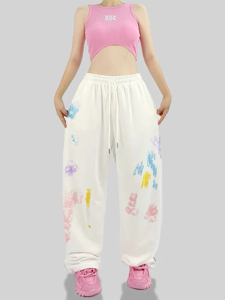 maoxiangshopY2K Streetwear Sweatpants Women Korean Fashion Graffiti Wide Leg Sports Pants Oversize Kpop Hip Hop Jogging Trousers Femmes