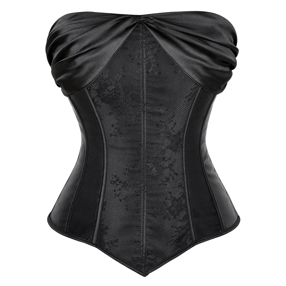 maoxiangshop - Woman Corset Vintage Satin Corsets Floral Lace Up Bustier Gothic Exotic Bustiers Romantic Bridal Outfit Medieval Party Costumes