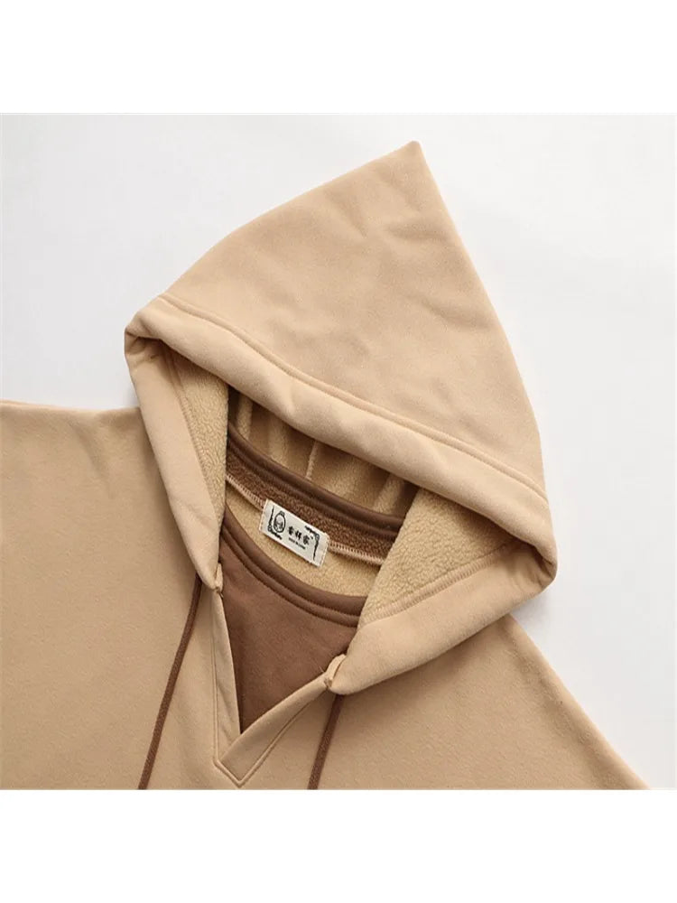 maoxiangshop Fleece Harajuku Cartoon Bear Embroidery Casual Hoodies Sweatshirt Women Winter Long Sleeve Patchwork Korean Style Pullover