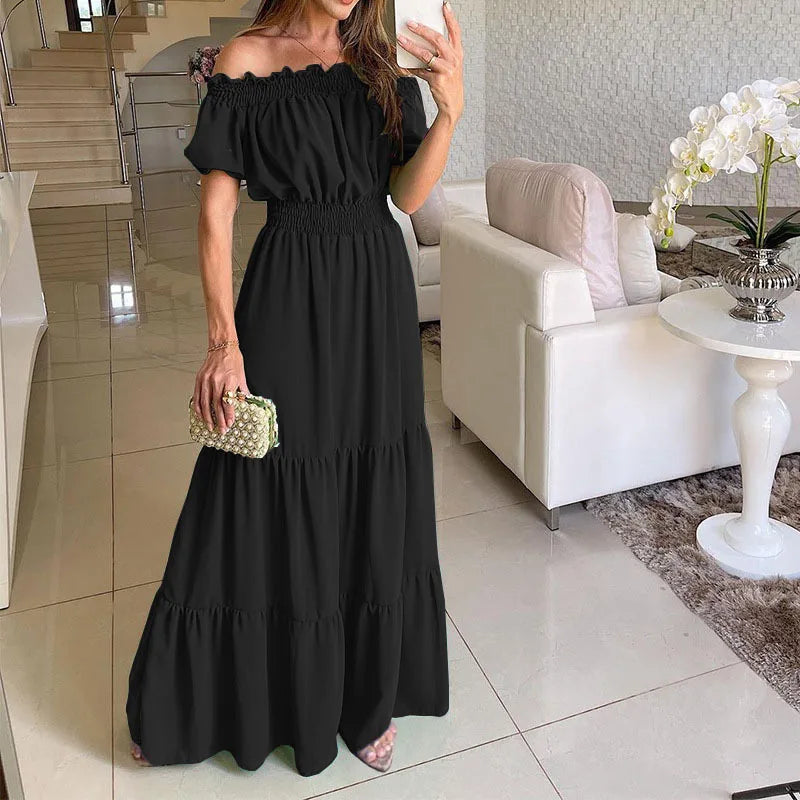 maoxiangshop Summer Boho Red Dress Fashion Short Sleeve Beach Long Dress Casual Loose Elegant Holiday Party Dresses For Women Robe Femme