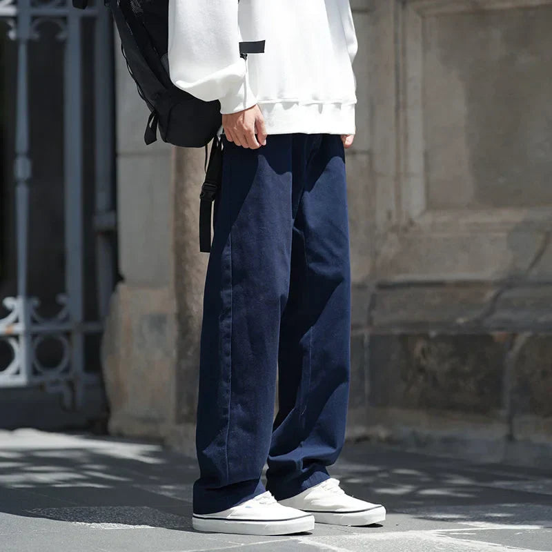 maoxiangshop Autumn Cotton Casual Pants Men Fashion 3 Color Straight Pants Men Japanese Streetwear Loose Wide Leg Pants Mens Trousers M-2XL