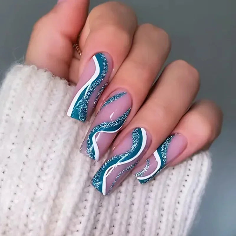 maoxiangshop 24Pcs Coffin False Nails Purple Butterfly Designs Fake Nails with Shiny Rhinestone Wearable French Full Cover Press on Nails