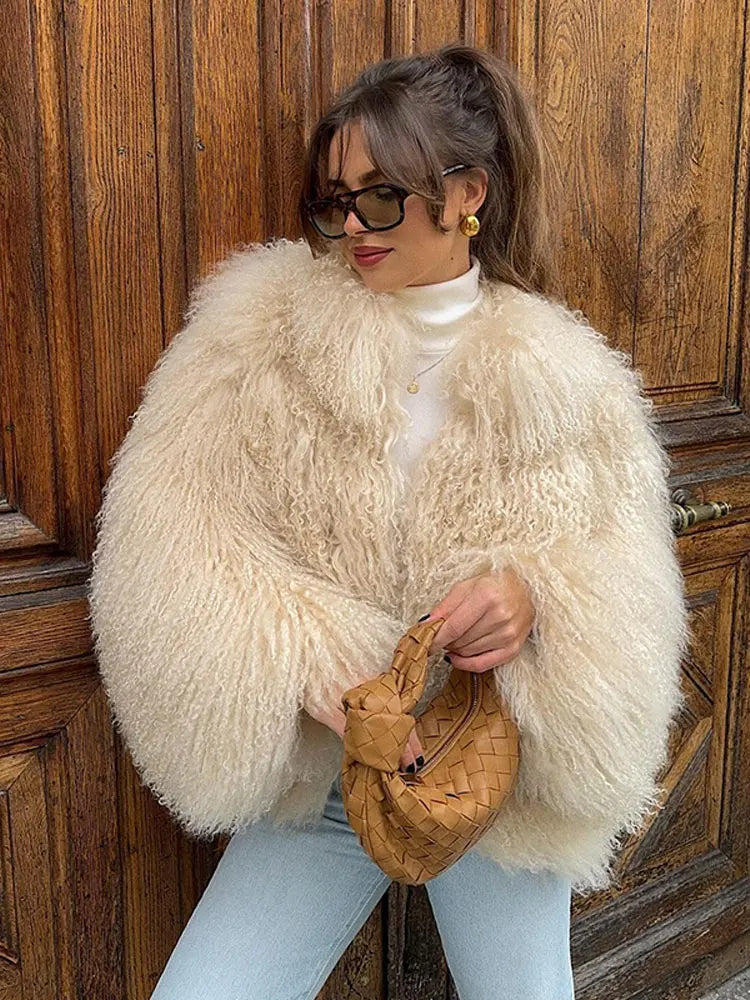 maoxiangshop - Luxury Warm Fluffy Faux Fur Coat 2024 Women Fashion Solid Long Sleeve Short Coats Winter Female Casual High Street Outercoat