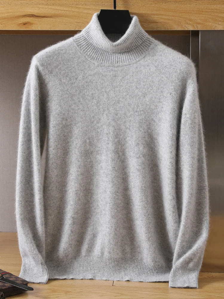 maoxiangshop Men's 100% pure Mink velvet Cashmere Sweater High Lapels Pullovers Knitted Winter New Tops Long Sleeve High-End Jumpers