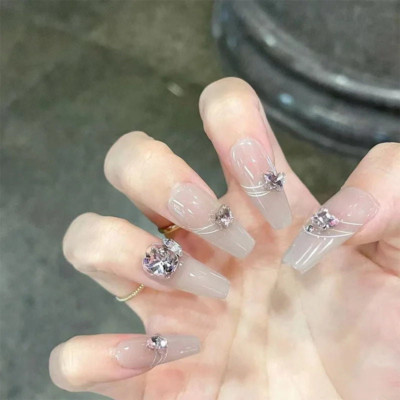 maoxiangshop 24pcs Wearable Pink Press On Fake Nails Tips With Glue false nails design Butterfly Lovely Girl false nails With Wearing Tools