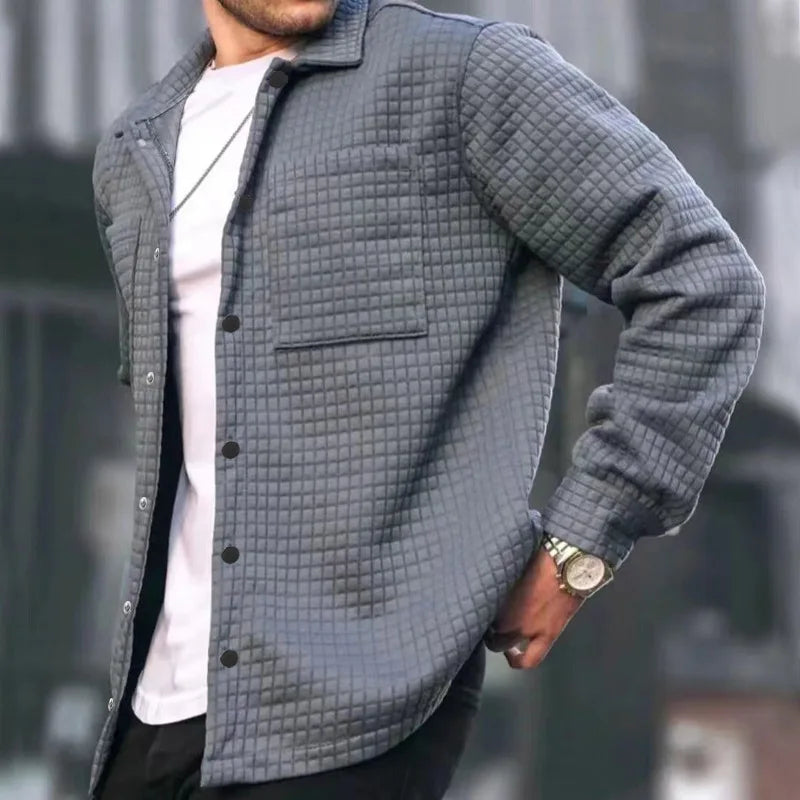 maoxiangshop Autumn Men Cardigan Small Checkered Long-sleeved Coat Shirt Men's Fashion Casual Large Size