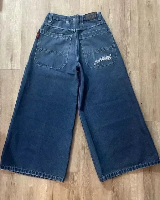Jeans New Harajuku Hip Hop Retro Skull Graphic Embroidered Baggy Jeans Denim Pants Men Women Goth High Waist Wide Trousers