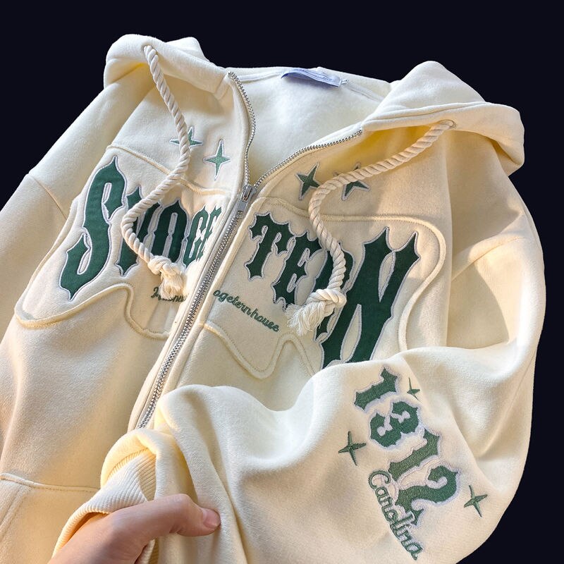 Oversized Hoodie Embroidery Loose Casual Winter hoodie Women's Autumn and Winter Fleece Warm Zipper Hooded Cardigan Top Coat