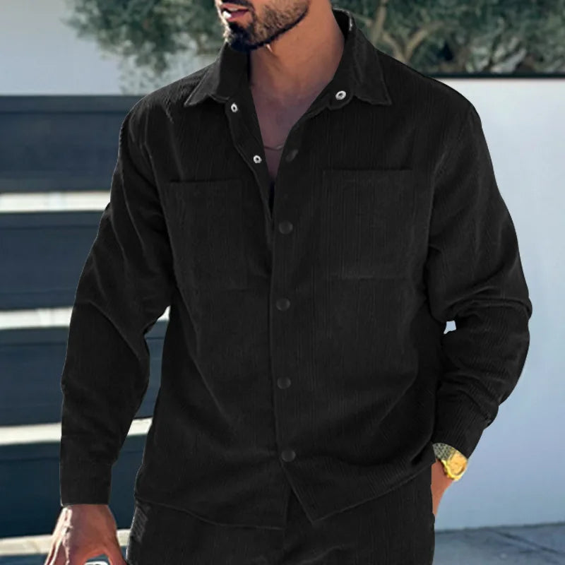 maoxiangshop Autumn New Men's Shirt High Quality Corduroy Leisure Multi-pocket Solid Color Cargo Shirt Cardigan Men's Clothing