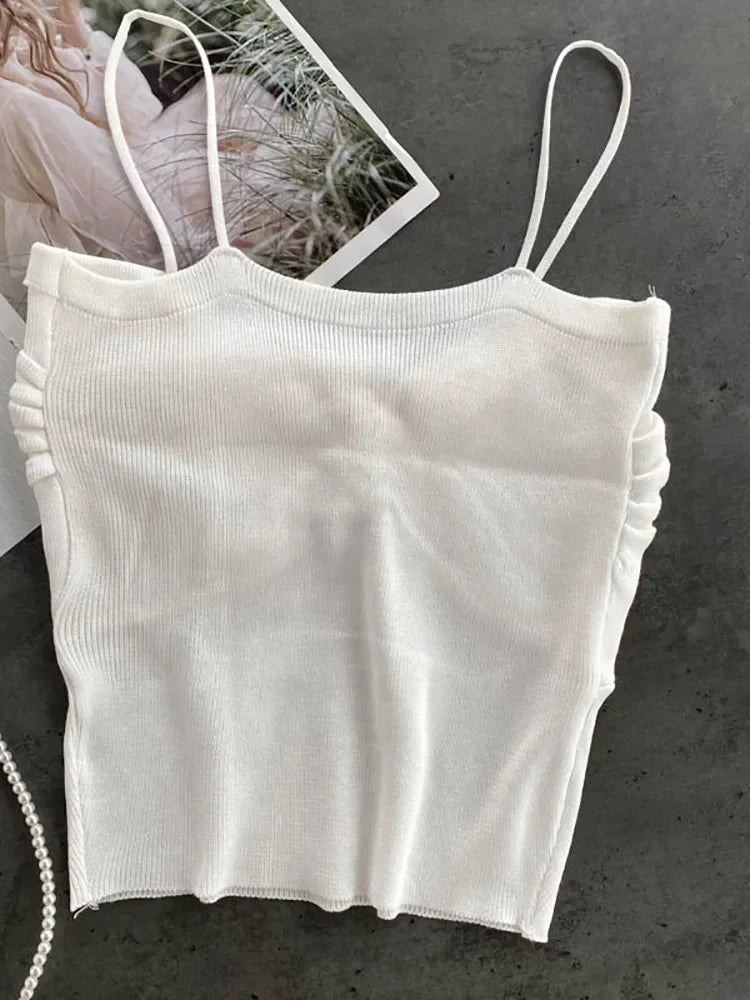 maoxiangshop-Heliar Women Pleated Strapy Camisoles Female Slim Crop Tops Knitted Sexy Tops For Women Cloth 2022 Summer