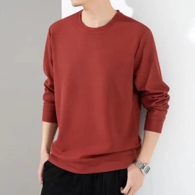 maoxiangshop Autumn Hoodies Men New Fashion Casual Slim Fit Waffle Round Neck Sweatshirts Men's Fashion Long Sleeve Undershirts