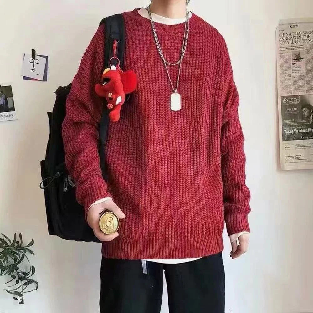 maoxiangshop Men Autumn Solid Color Wool Sweaters Slim Fit Streetwear Mens Clothing Casual Knitted Sweater Men Korean Fashion Pullovers
