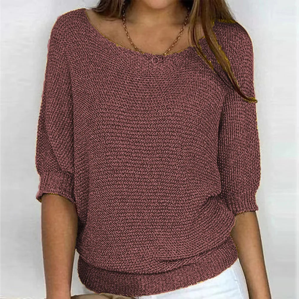 maoxiangshop Jumpers Women Purple Fall Winter Spring Sweaters Three Quarter Sleeve Sweater Jumpers Elegant Streetwear Y2k Tops Short Jumper