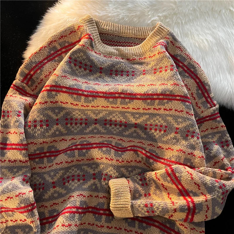 maoxiangshop Mens Sweater Vintage Pullover Turtleneck Casual Sweaters for Men Clothing Geometry Pullovers Casual Free Shipping Male Clothes