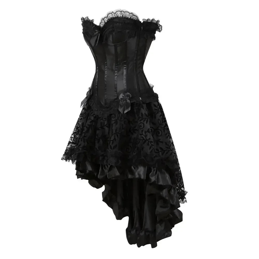 maoxiangshop - Corset Dress Steampunk Push Up Korsage Sexy Slimming Padded Corsetto Vintage Bustiers with Skirt Dance Party Costumes