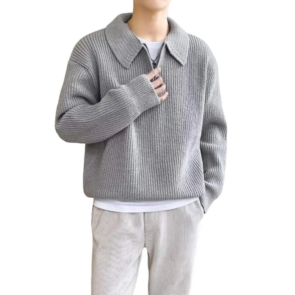 maoxiangshop Men Sweater Long Sleeve Soft Warm Wear-resistant Autumn Sweater Spring Sweater for Daily Life