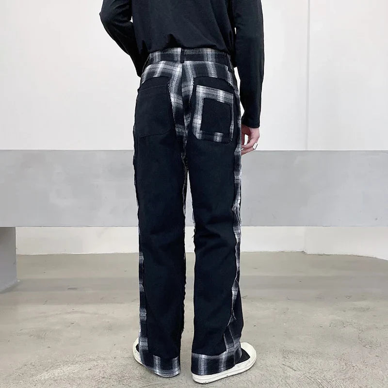 maoxiangshop 2024 Fashion Elegant Plaid Splicing Design Casual Pants Men's Trendy High Street Original Straight Tube Trousers