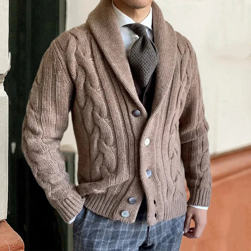 maoxiangshop Autumn Winter Warm Sweater Mens Cardigan Knitted Long Sleeve Breasted Collar Jacket Coat Male Casual Fashion Knitwear Clothing
