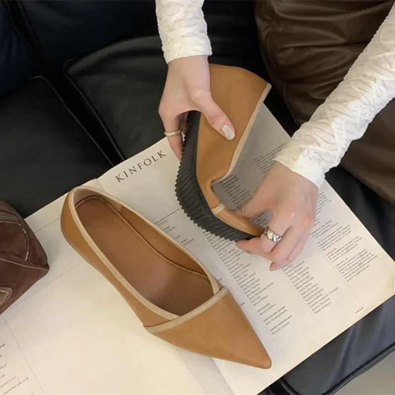 maoxiangshop - 2024 Autumn Elegant Pointed Toe Women Pumps Comfort Soft Leather Wedge Inner Height Women Shoes Office Fashion Flats Loafers