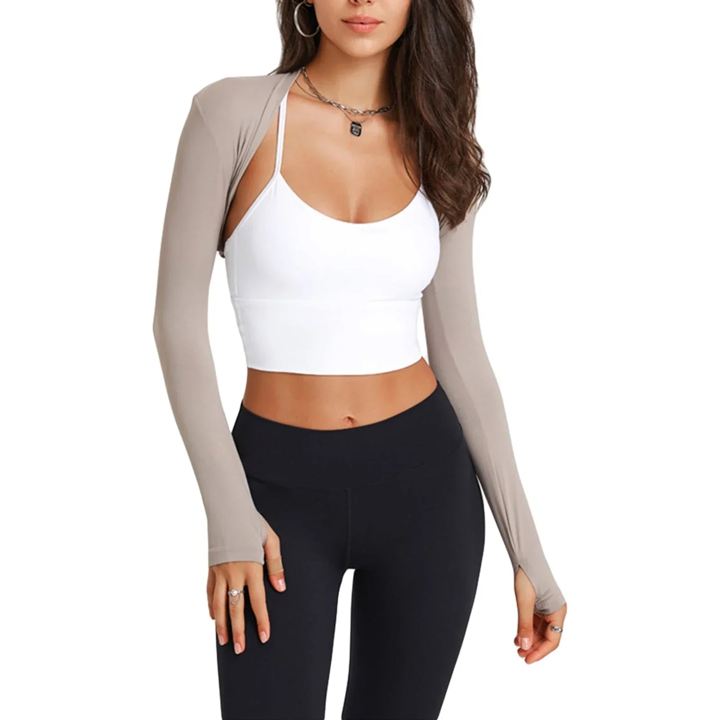 maoxiangshop-Women Long Sleeve Bolero Shrug Yoga Open Front Cropped Cardigan Sleeves to Cover Arms Workout Tops for Exercise Sports Gym Y2k