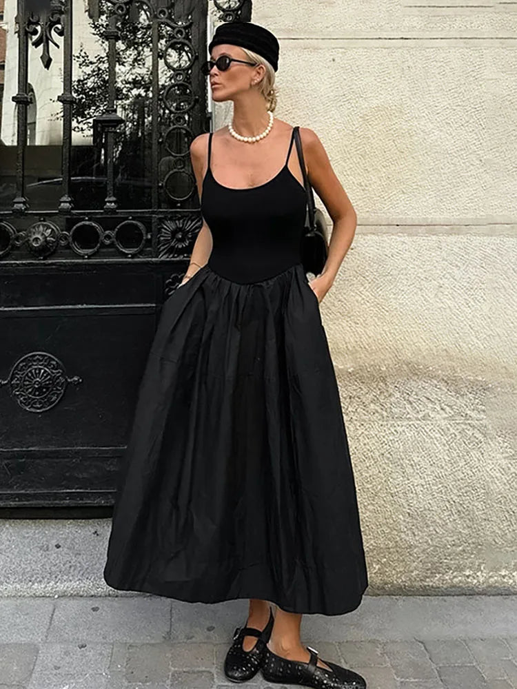 maoxiangshop - Fashion Black Suspender Dress 2024 Autumn Winter New Niche Slim Long Dresses Female High Waist Sleeveless Holiday Clothes