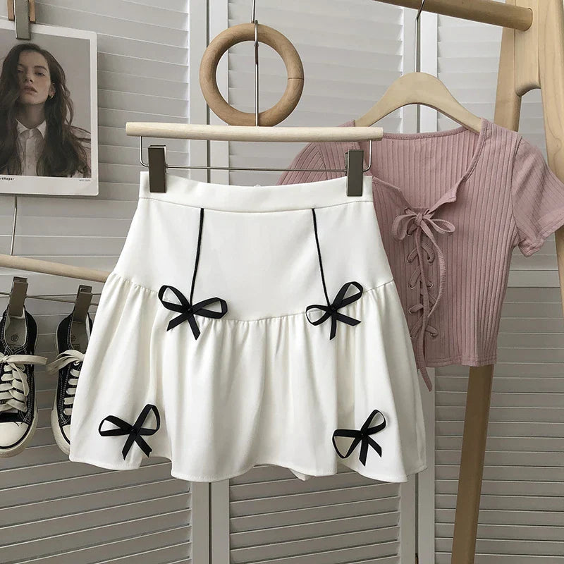 maoxiangshop - Women Korean High Waist Skirt Harajuku Preppy Solid Mini Short Skirt Ladies Casual Elegant Cute Sweet A-Line Skirts Female