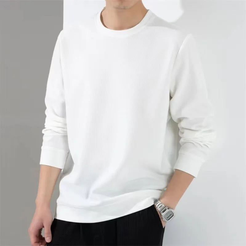 maoxiangshop Autumn Hoodies Men New Fashion Casual Slim Fit Waffle Round Neck Sweatshirts Men's Fashion Long Sleeve Undershirts