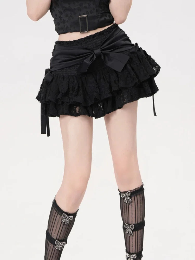 maoxiangshop Gothic Lolita Skirt Women Japanese 2000s Style Y2k Lace Patchwork Bow Sexy Vintage Extreme Mini Skirt Spring Summer