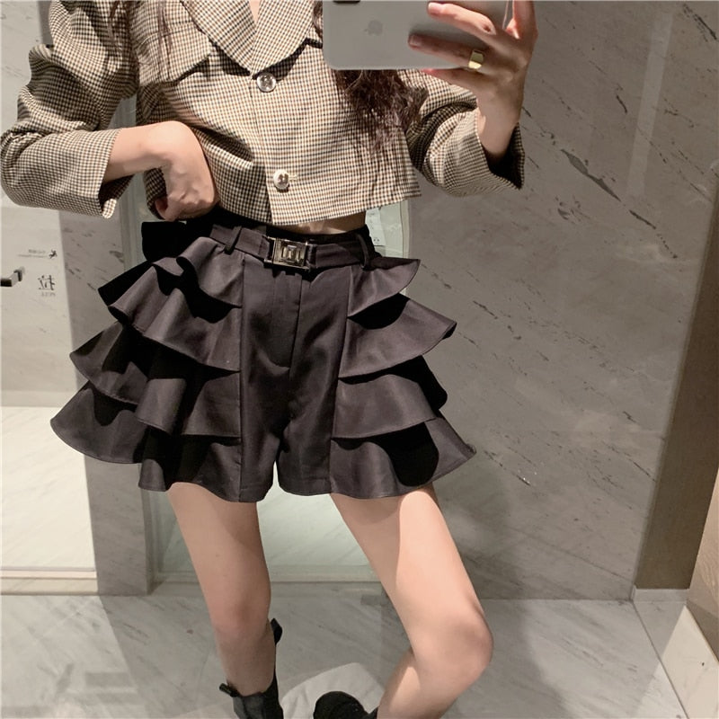 maoxiangshop High Street Y2k Korean Skirt Women Ruffles Designer Slim Party Casual Skirt Female Black Gothic Sexy Sashes Chic Vintage Clothes