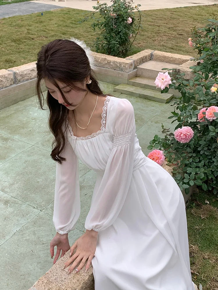 Spring Summer New Bodycon Lady Midi A Line Dress For Women Elegant Party Robe French Style Casual Clothing