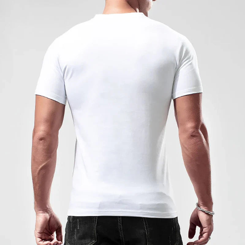 maoxiangshop New Men's Crew Neck Slim Fit Cotton Short Sleeve Large Sweatwear Casual Tshirt Jogger summer Mens Basic Solid Color V-neck Top