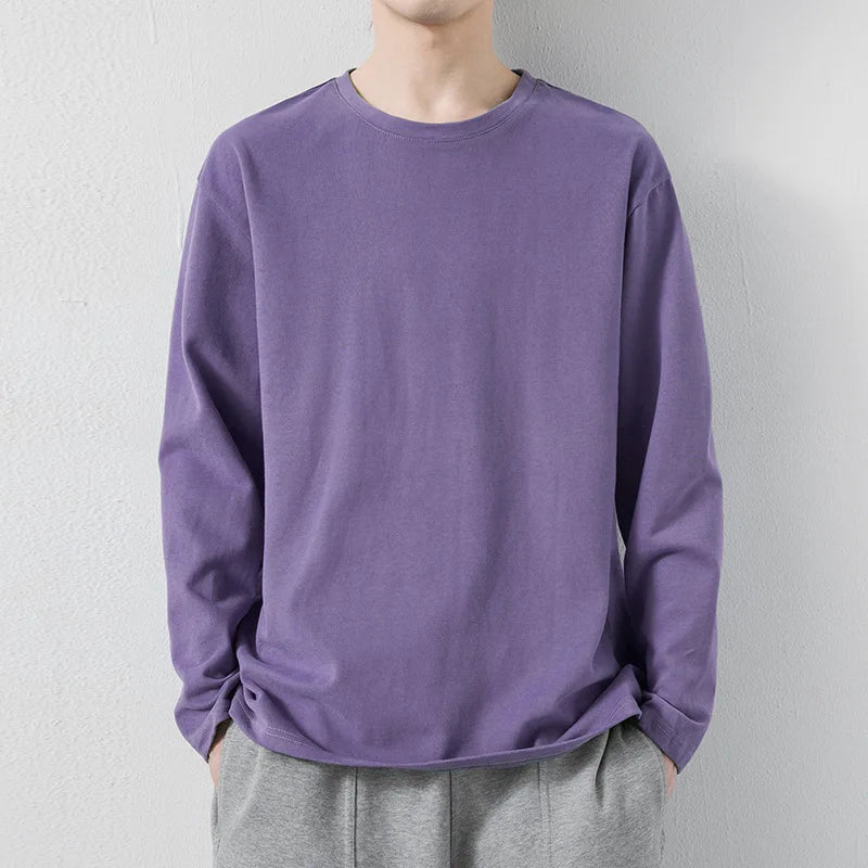 maoxiangshop New Klein Blue Long Sleeve T-shirt Men's Spring and Autumn New Solid Color Laydown Casual Top Coat Round Neck Underlay Shirt 5xl