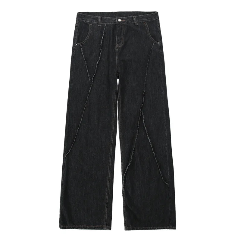 maoxiangshop 2024 Men HipHop Distressed Jeans Pants Men Ripped Patchwork Denim Pants Male Oversized Loose Casual Streetwear Wide Leg Trousers