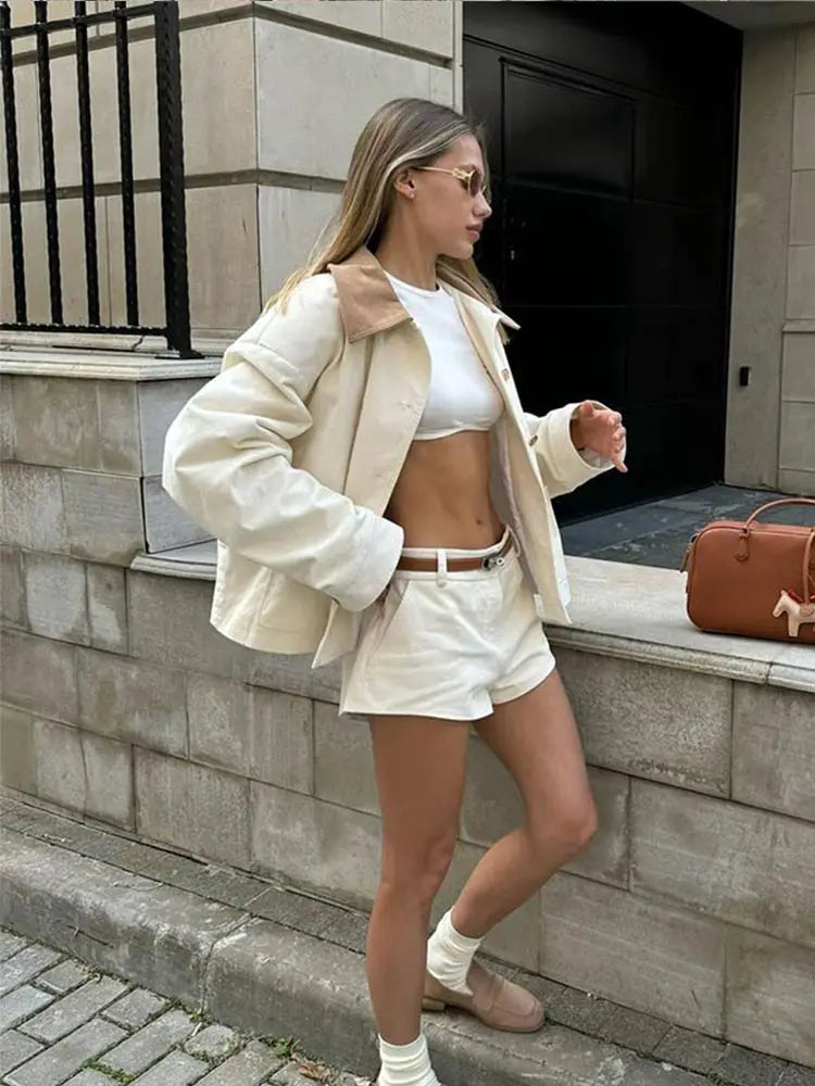 maoxiangshop - Fashion White Single Breasted Women's Jacket Casual Pocket Long Sleeved Loose Outwear 2024 Autumn New Chic High Street Coat