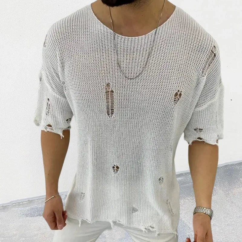 maoxiangshop Mens Sweaters Korean Advanced Knitwear Hole Autumn Winte Loose Knit Leisure Sweater Couples Men's Clothing Pullover