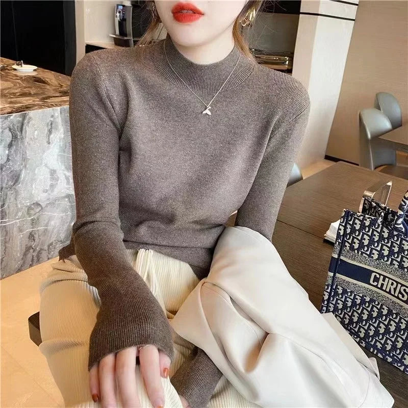 maoxiangshop Fashion Solid Color Turtleneck Women Autumn Winter Knitted Sweaters Basic Primer Pullovers Korean Sweater Slim-fit Pullover