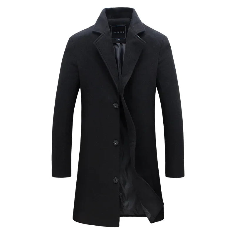 maoxiangshop WINTER OUTFITS MEN Autumn Winter Fashion Men's Woolen Coats Solid Color Single Breasted Lapel Long Coat Jacket Casual Overcoat Plus Size 9 Colors
