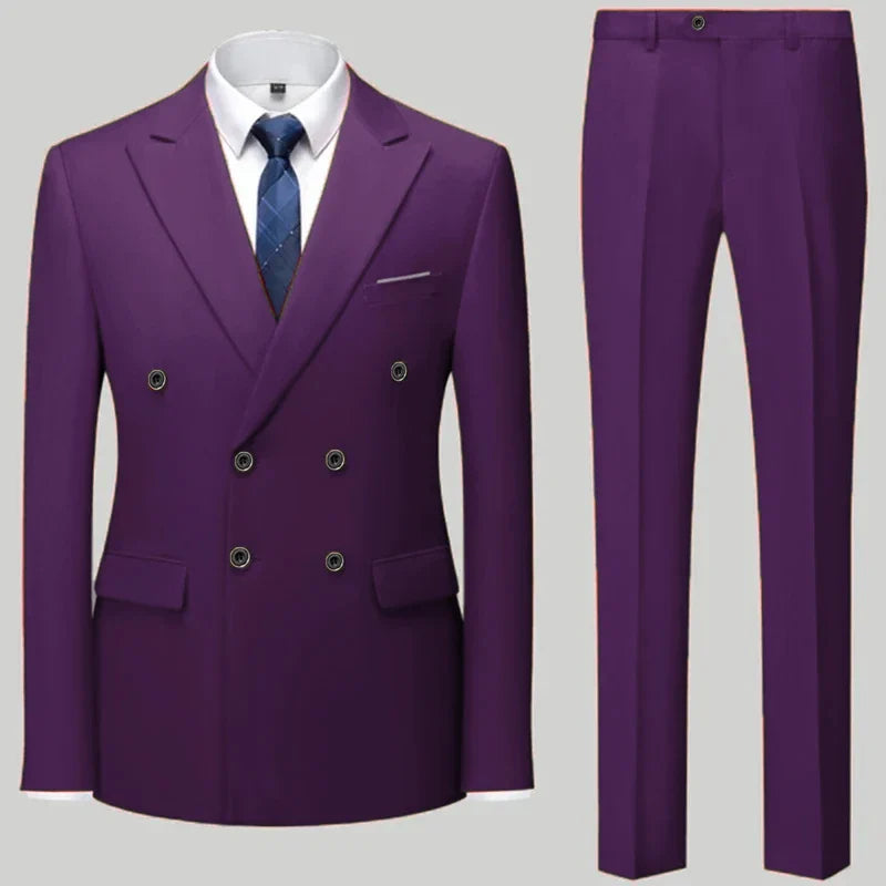 maoxiangshop Fashion New Men's Casual Boutique Double Breasted Suit Trousers / Man's Business Suit Jacket Blazers Coat Pants 2 Pcs Set