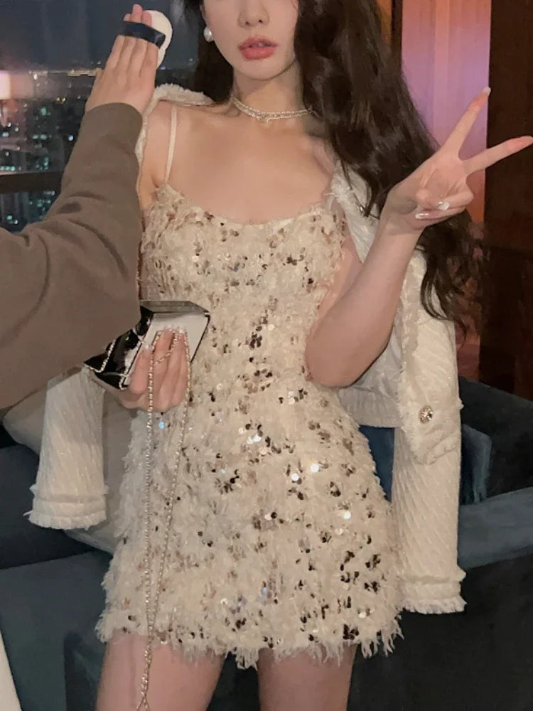 maoxiangshop Sexy Strap Y2k Mini Dress Party Casual Summer Long Sleeve Vintage Fashion Dress Woman One Piece Dress Korean Slim Design