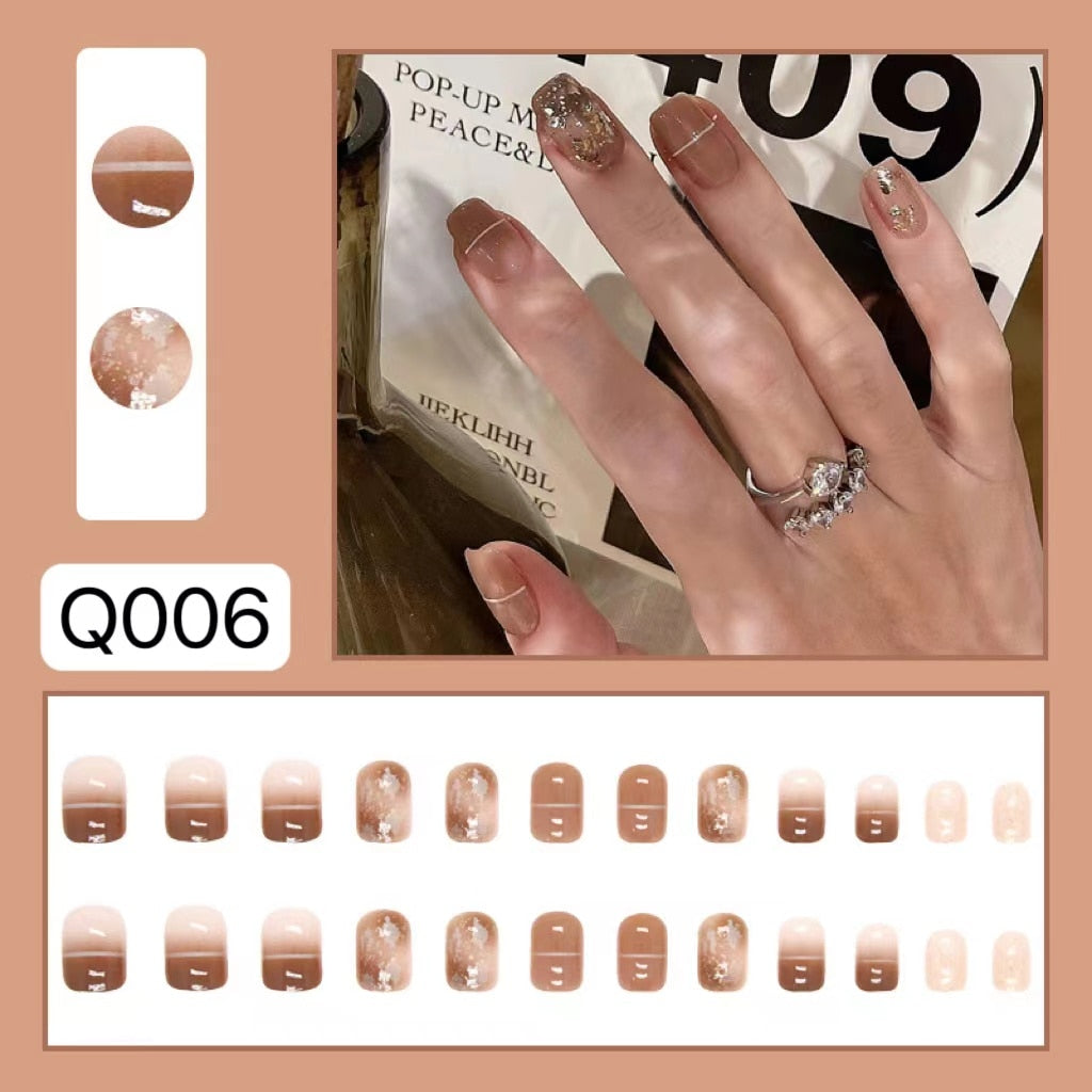 24pcs Wearable Pink Press On Fake Nails Tips With Glue false nails design Butterfly Lovely Girl false nails With Wearing Tools