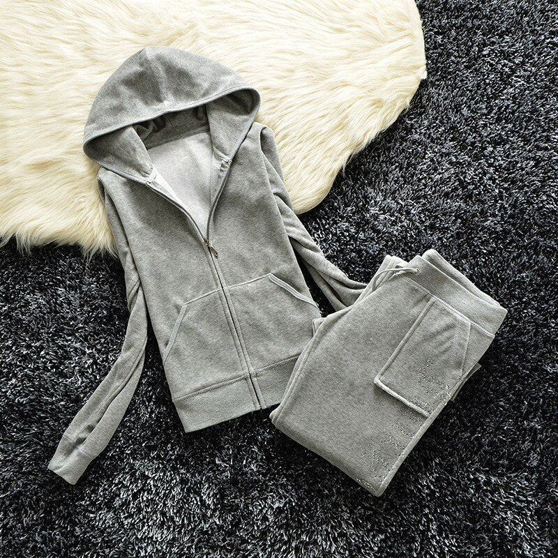 maoxiangshop 1:1 Top Quality Original Juicy Corture Tracksuit Woman Velvet Crop Female Suits Sweatshirt and Pants Set Sportswear Hoodies Suit