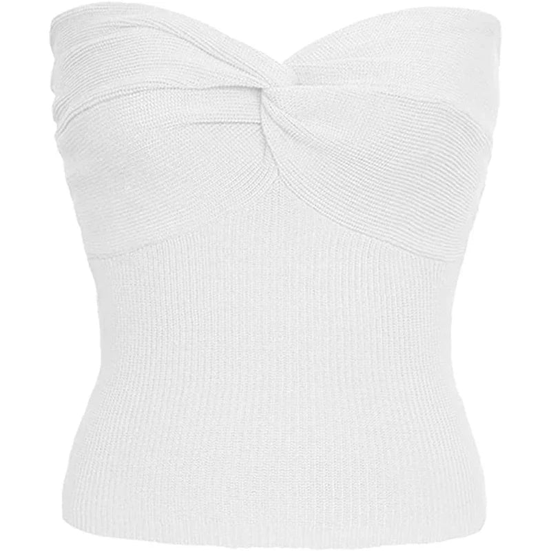 maoxiangshop - Twist Tube Tops For Women Sexy Strapless Corset Top Tee Off-Shoulder Cute Y2k Cropped Tops Knit Bustier Summer Streetwear